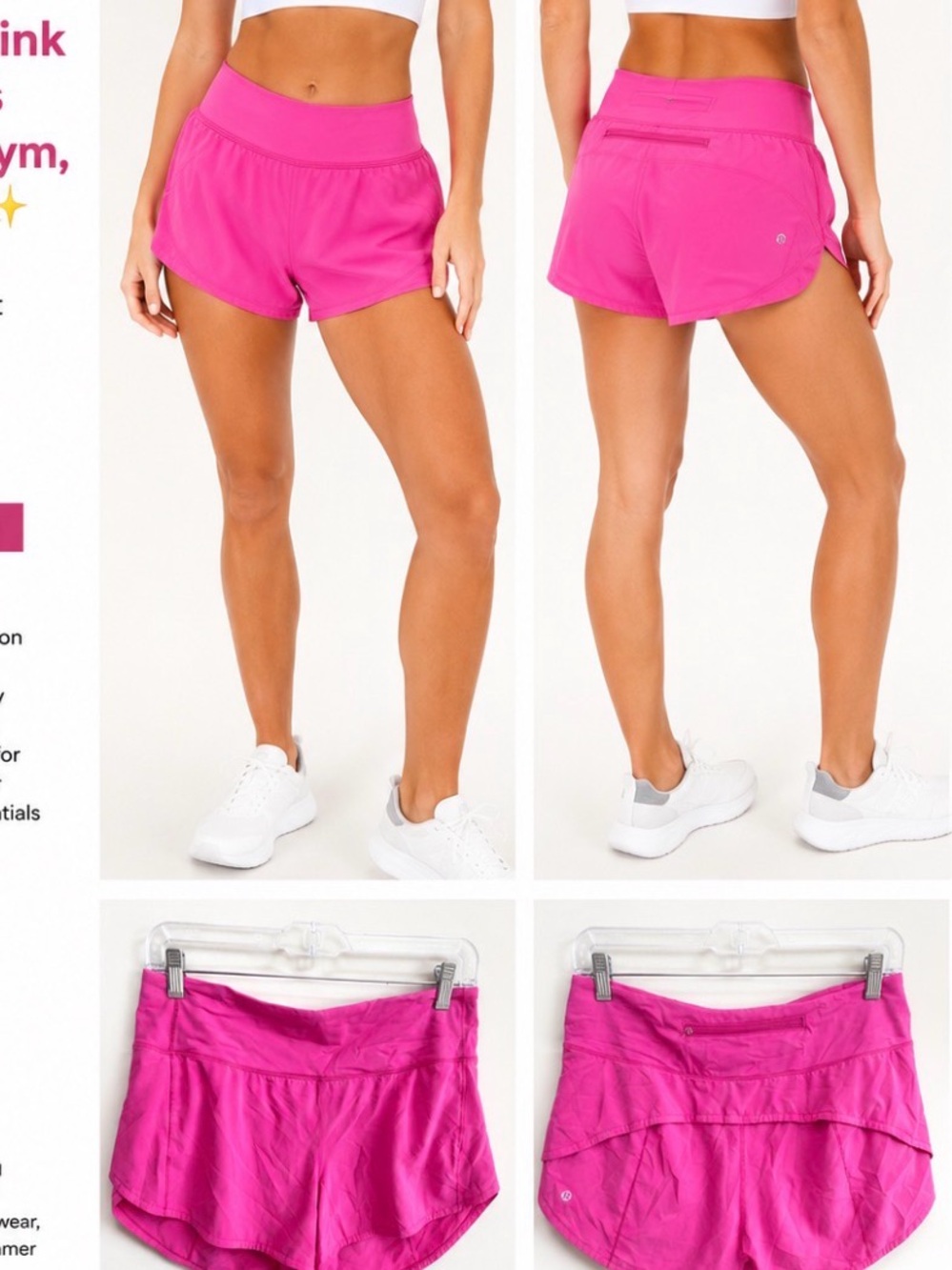 Lululemon Hot Pink Speed Up Shorts Sz 8 Running, Gym Workout summer tennis - Picture 2 of 7